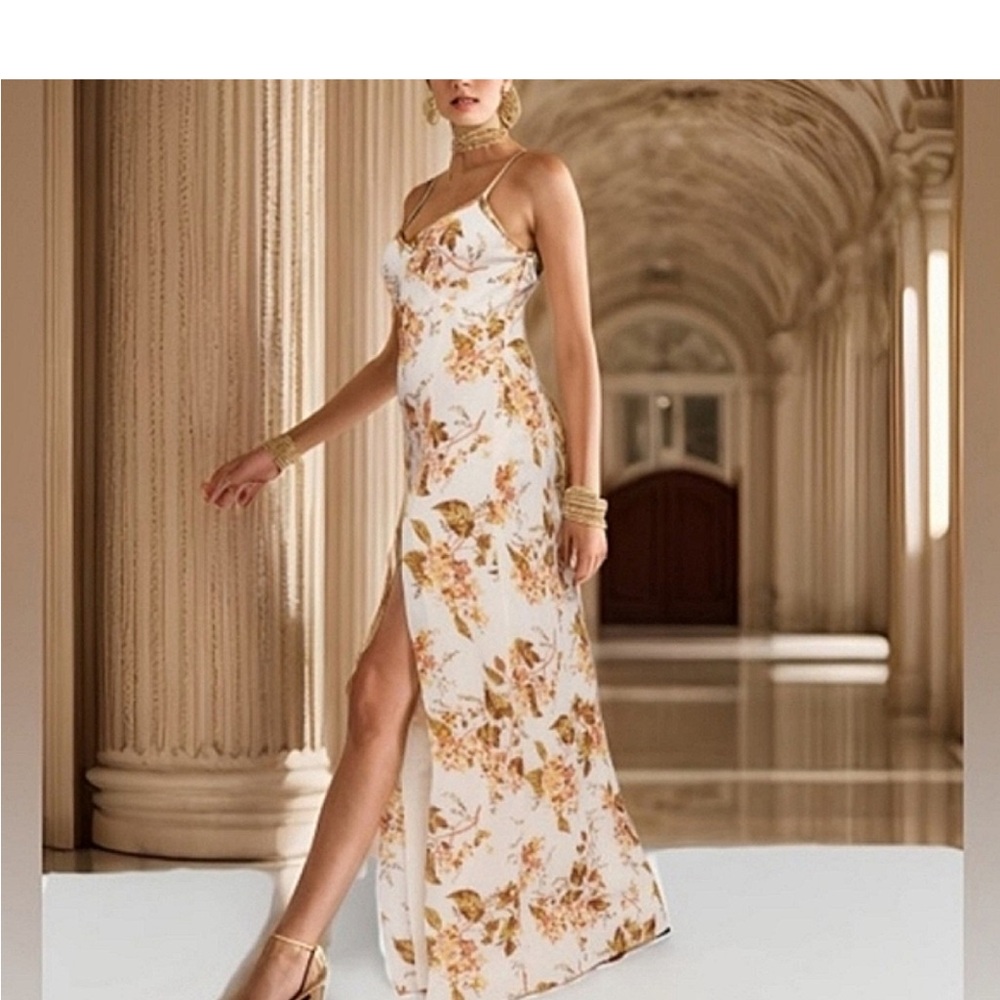 Brand NEW Long Reformation Floral Dress in Cream and Brown